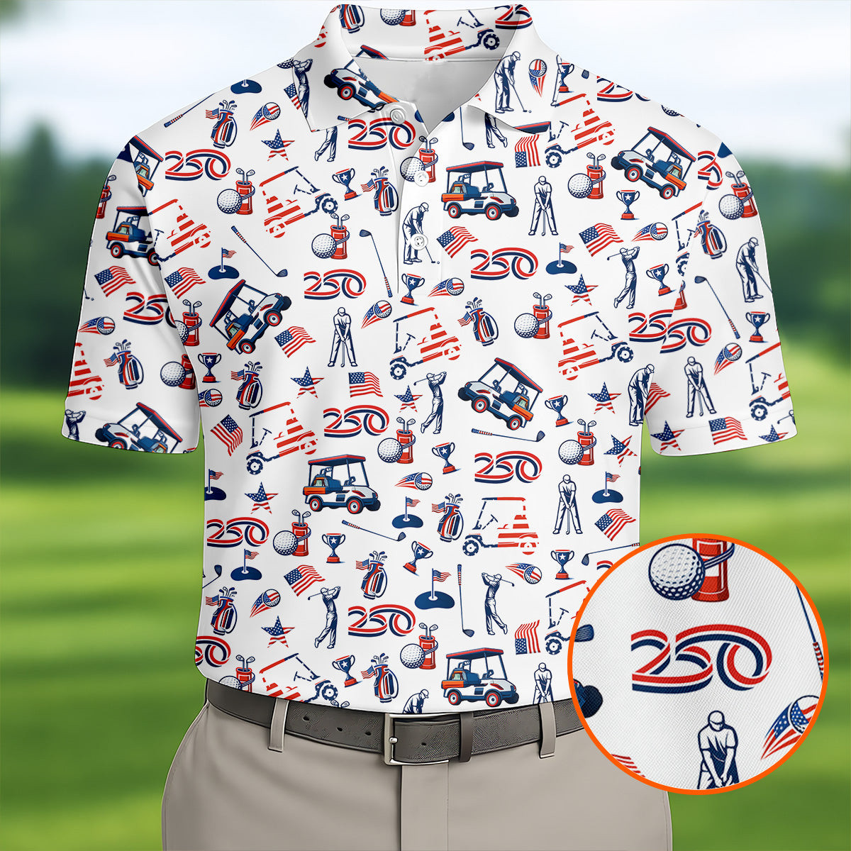 250Th Anniversary US Flag Golf Polo Shirt Golf Outfit Men Best Golf Presents