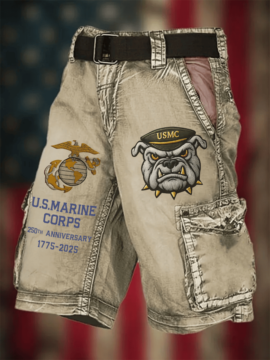 250th Anniversary US Marine Corps Devil Dog Printed Cargo Shorts Gifts For Marines