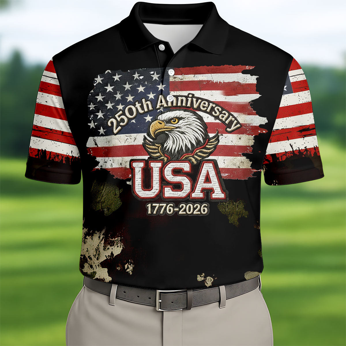 250Th Anniversary USA 1776 2026 Golf Polo Shirt Mens Golf Outfit Unique Golf Gifts