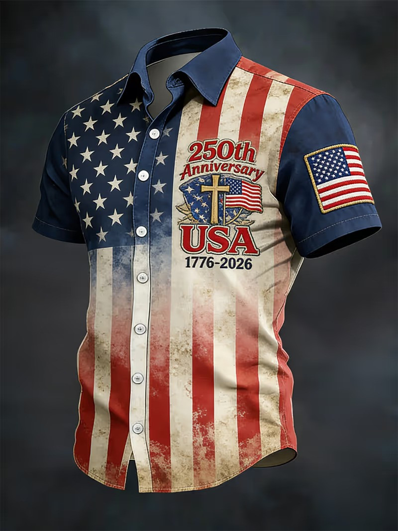 250th Anniversary USA 1776 2026 Independence Button Shirt Faith Cross Patriotic Gift For Patriots