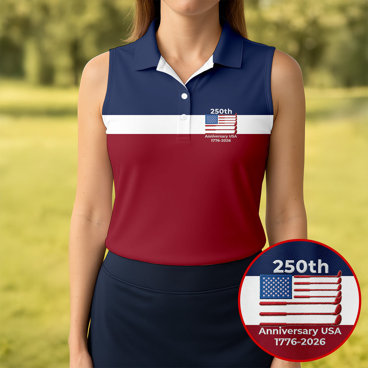 250Th Anniversary USA 1776 2026 Sleeveless Polo Shirt Patriotic Merch Ladies Golf Presents