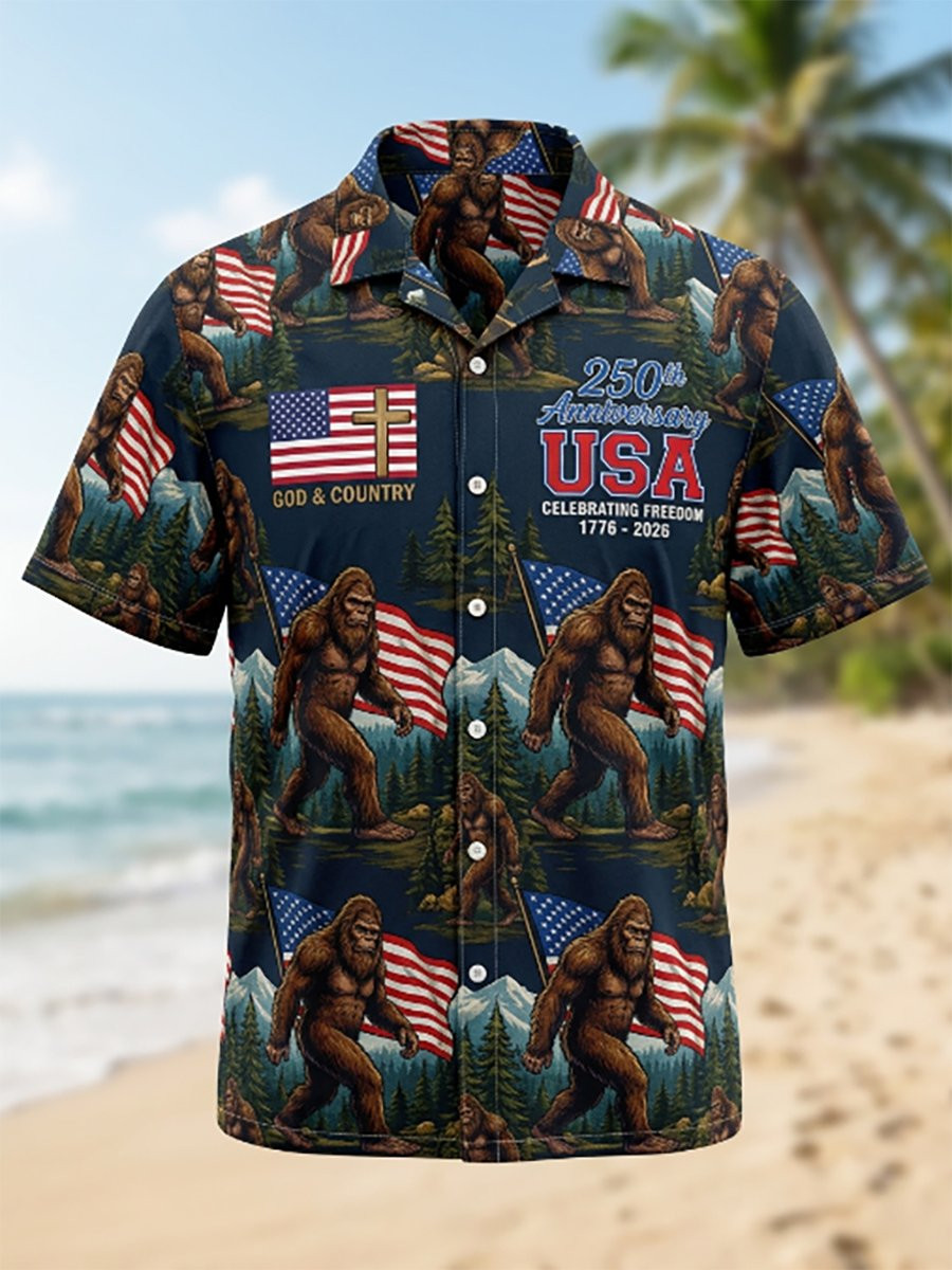 250th Anniversary USA Hawaiian Shirt Bigfoot American Flag Clothing Gift For Men