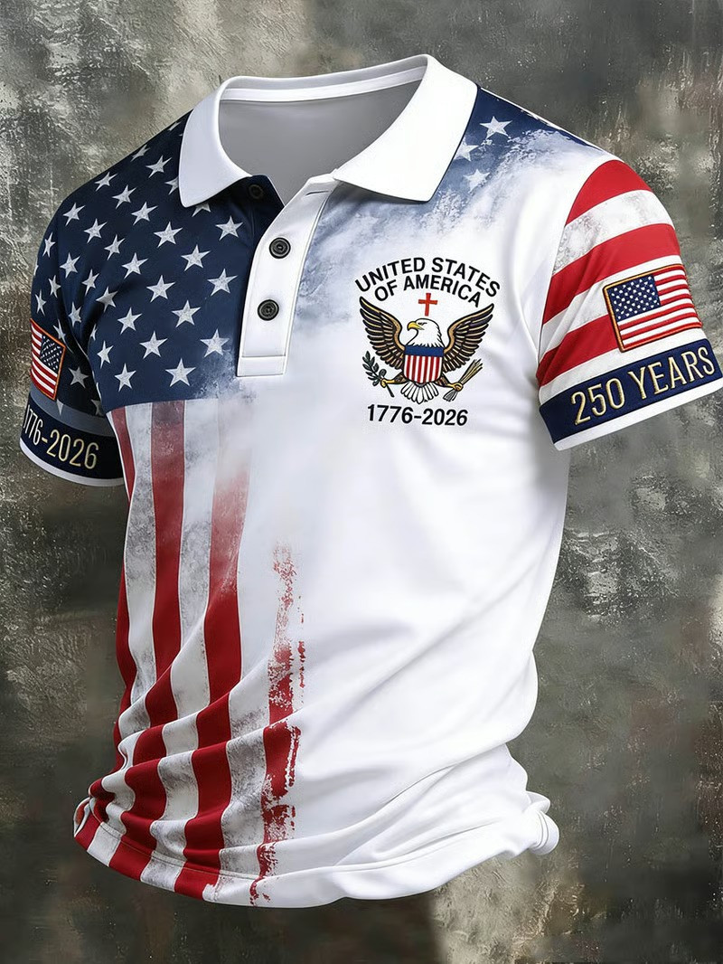 250th Anniversary USA Polo Shirt 1776 2026 American Flag Patriotic Collar Tee Best Gift For Veterans