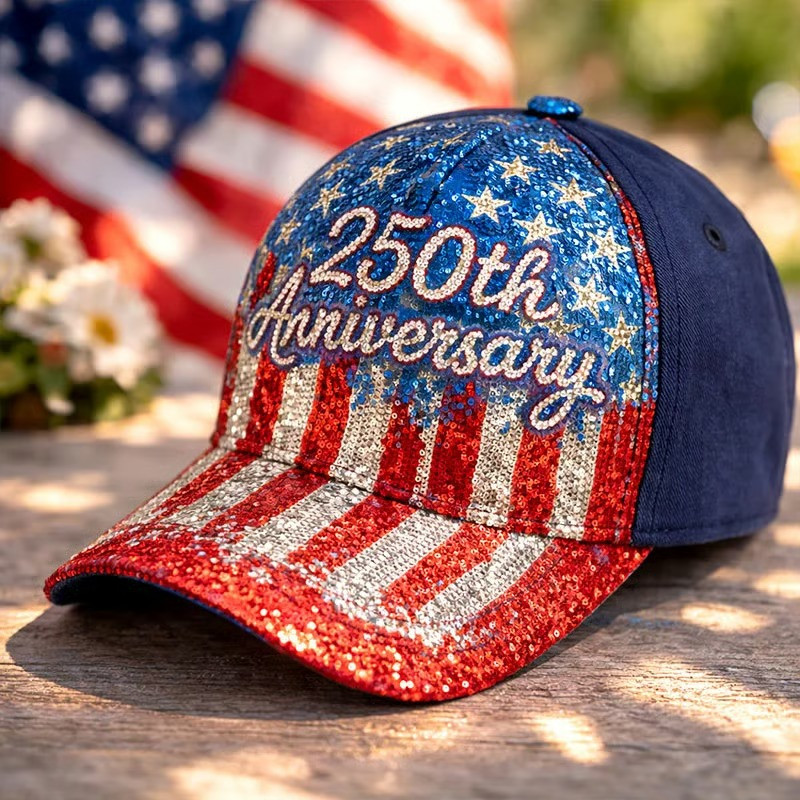 250th Anniversary USA Sequin Stars Stripes Baseball Cap Patriotic Festive Hat Gift For Women