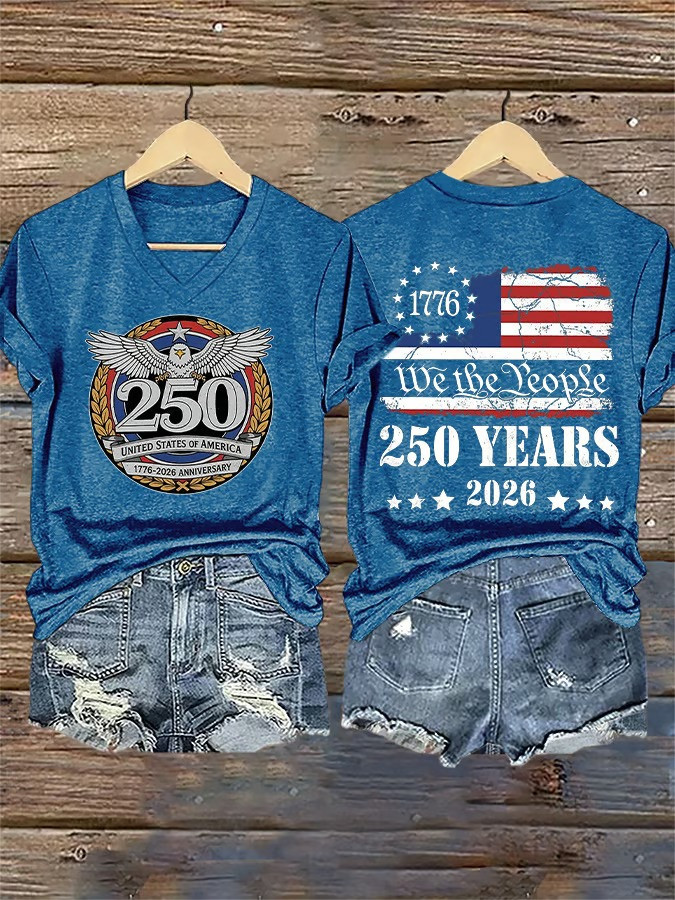 250th Anniversary We The People V-Neck Shirt 1776 2026 USA Patriotic Fan Gear Best Gift For Family