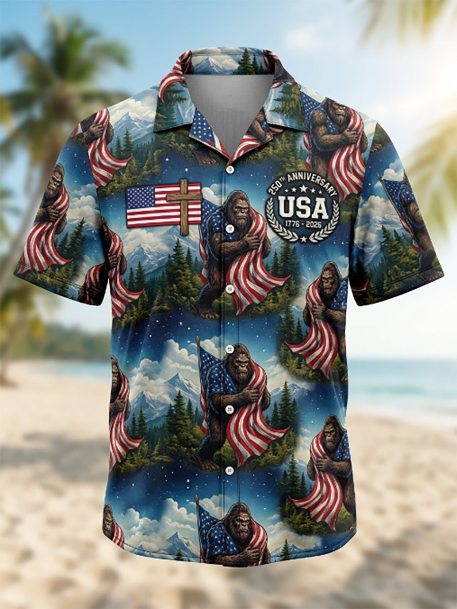 250th USA Anniversary Bigfoot Hawaiian Shirt Independence Day Clothing Gift For Him