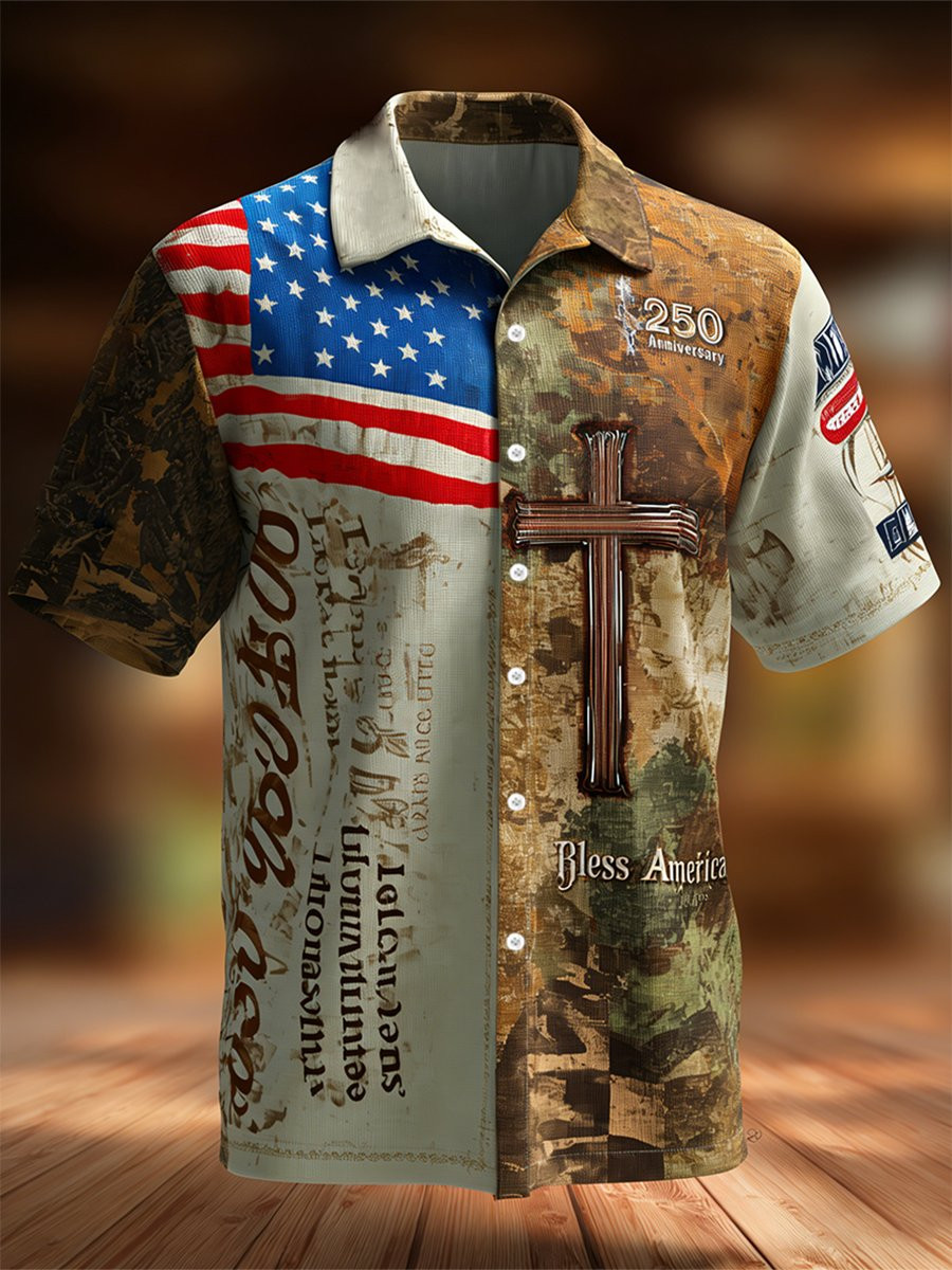 250th USA Anniversary Button Shirt God Bless America Clothing Gifts For 4Th Of July