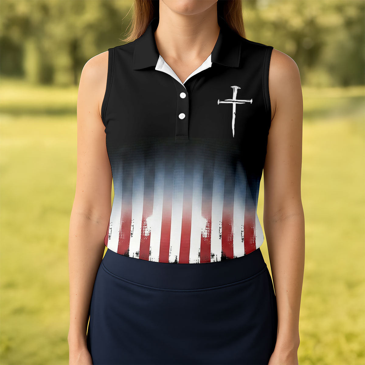 250Th USA Anniversary Faith Cross Sleeveless Polo Shirt Womens Golf Shirts Good Golf Gifts