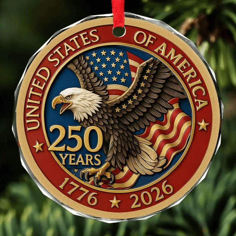 250th Years United States of America Glass Ornament 1776-2026 Patriotic Gift for Christmas