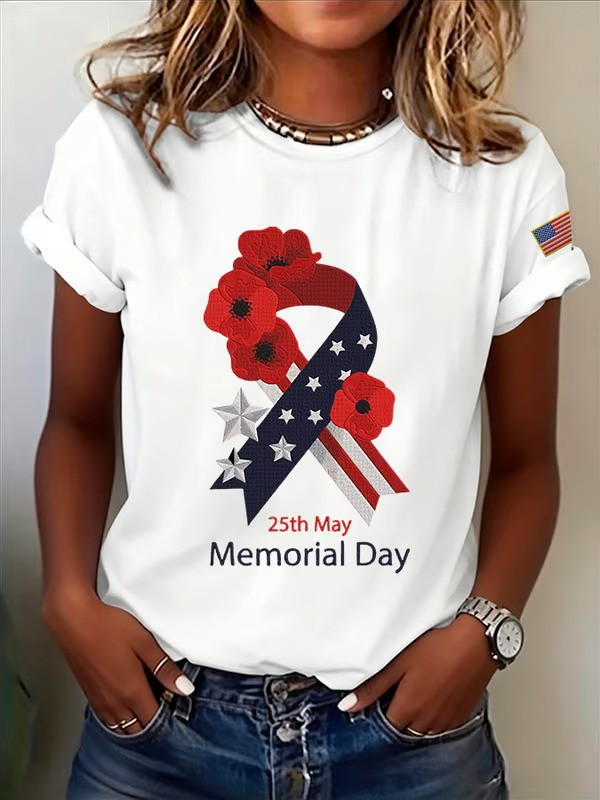 25th May Memorial Day T-Shirt Poppy Ribbon Patriotic Fan Gear Gift Ideas For Mom