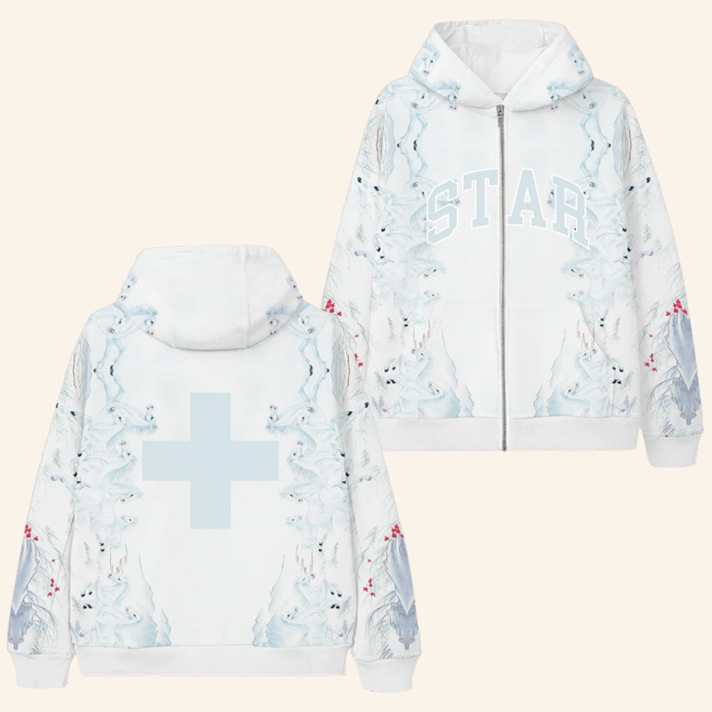 2hollis Merch White Horse Star Zip Up Hoodie Birthday Gift For Girlfriend