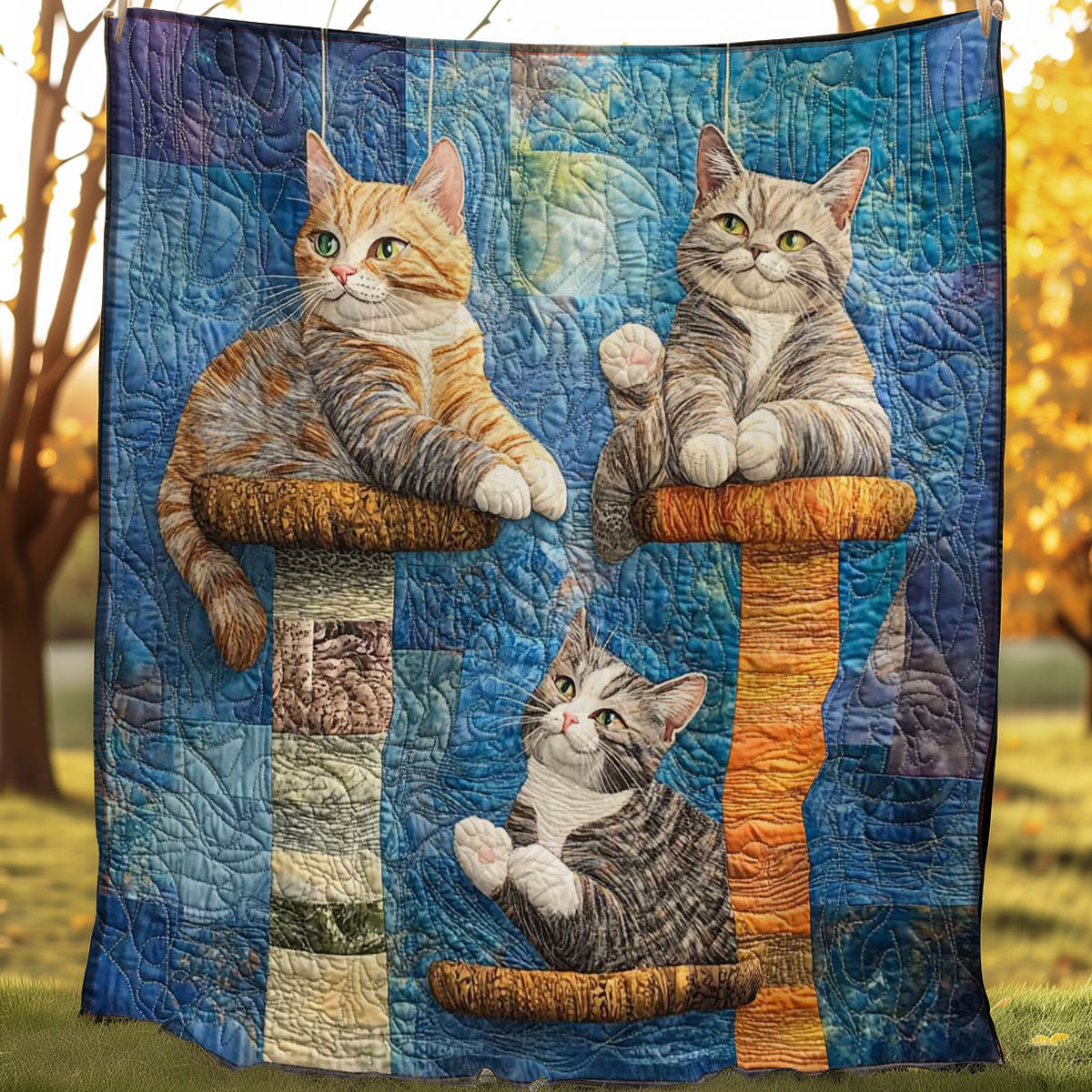 3 Cat Playing Quilt Blanket Luxury Throw Blankets Gifts For New Dads