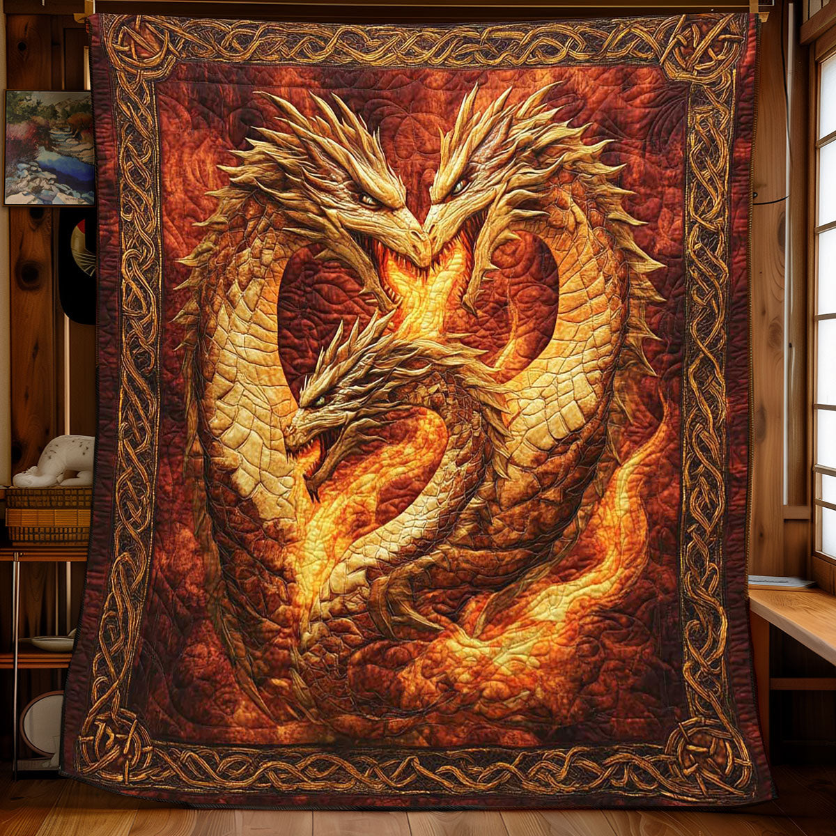 3 Head Fire Dragon Quilt Soft and Cozy Quilt Blanket for Comfortable Sleep