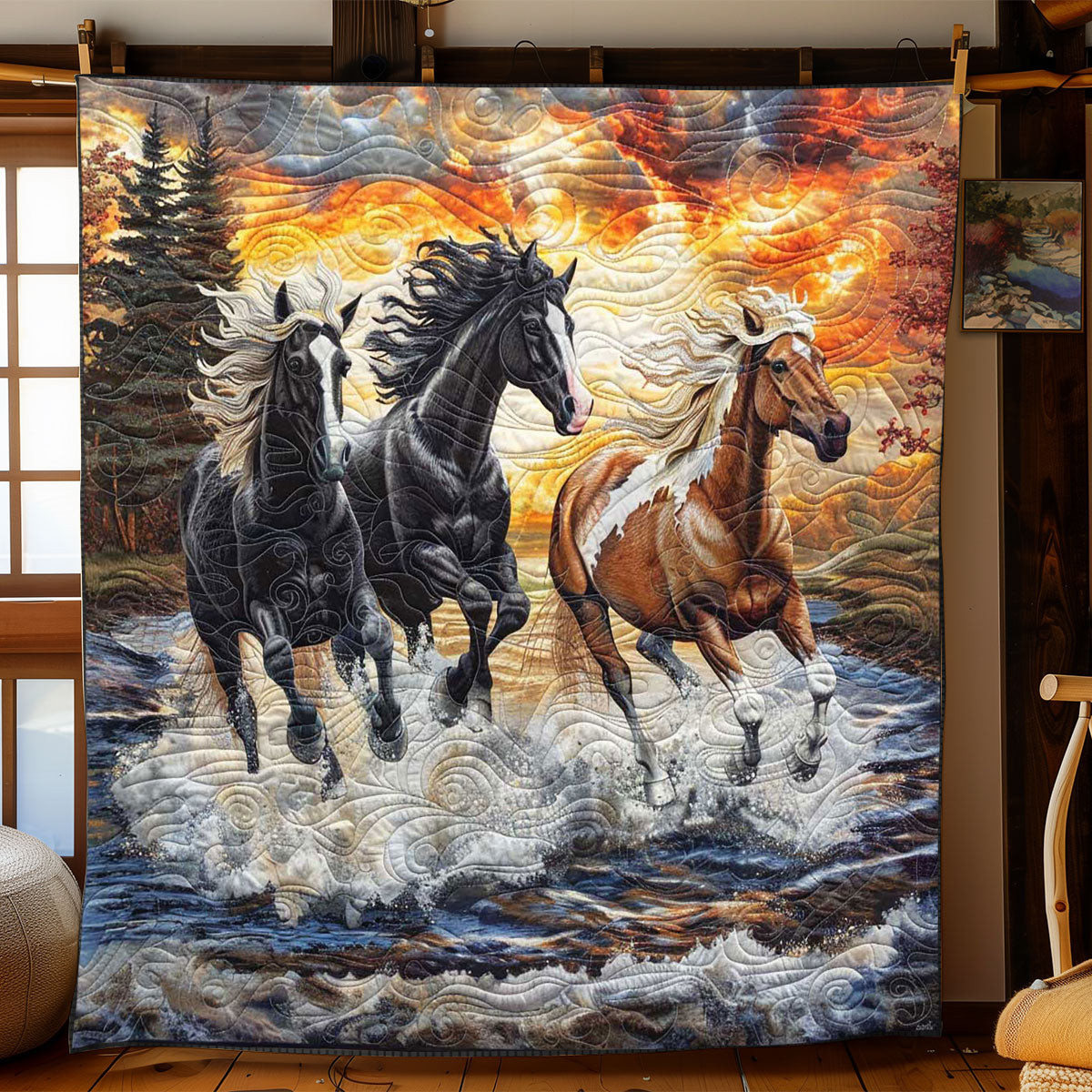3 Horse Racing Quilt Blanket Large Sofa Throws Mother's Day Gifts For New Moms