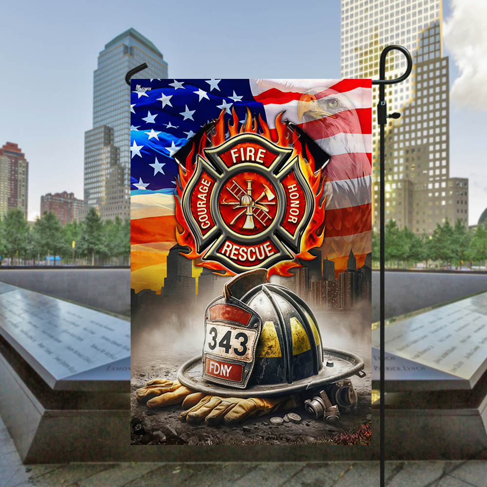 343 Firefighters Memorial Patriot Day 911 September 11 9 11 Never Forget Flag