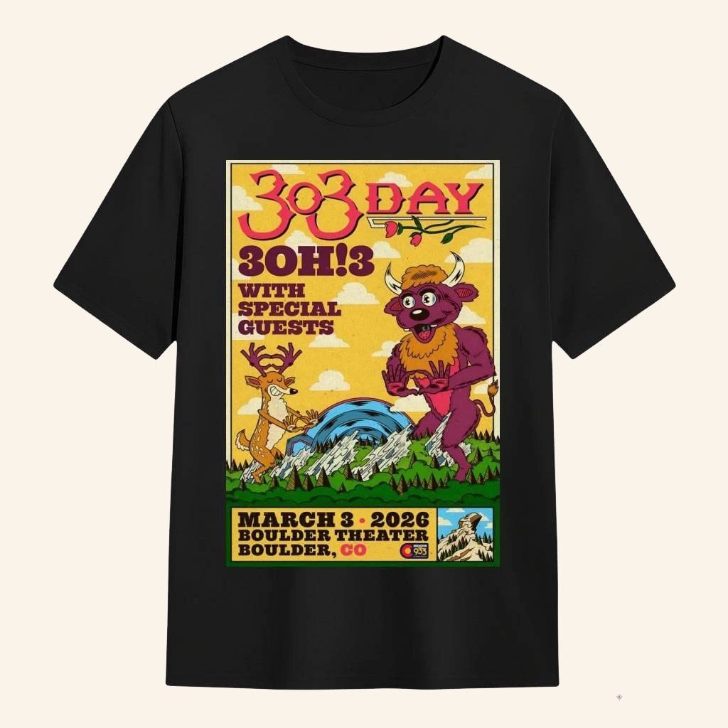 3OH3 3 3 2026 Boulder CO Deer Bison Buffa T-Shirt 303 Day Concert Shirt 3OH3 Merch Fan Gifts
