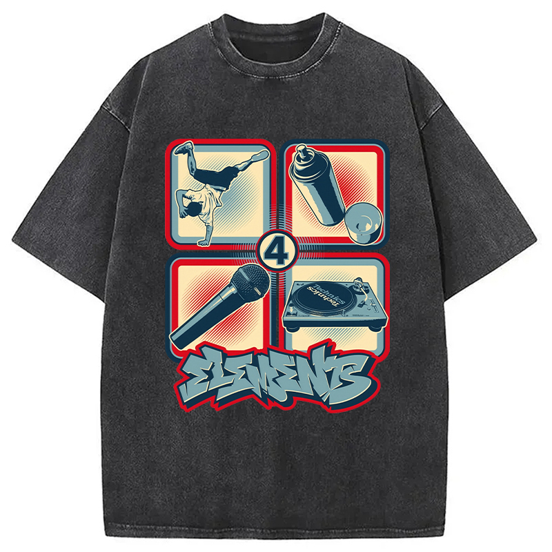 4 Elements of Hip Hop Washed T-Shirt Retro Humor Graphic Top Gifts For BFF