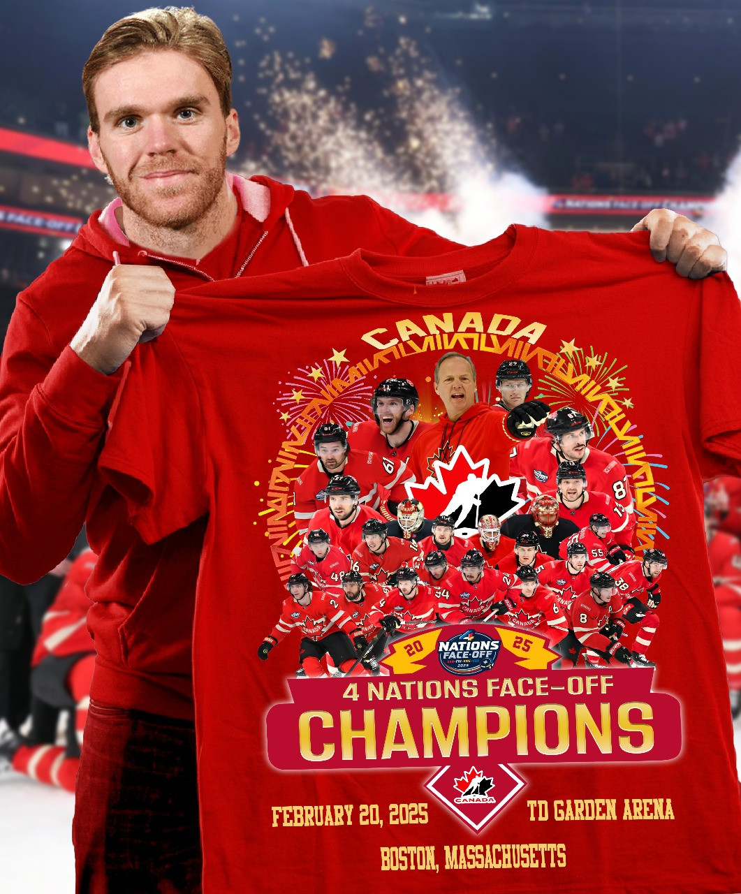 4 Nations Face Off Champions 20 25 Canada T-Shirt Gifts For Ice Hockey Fans