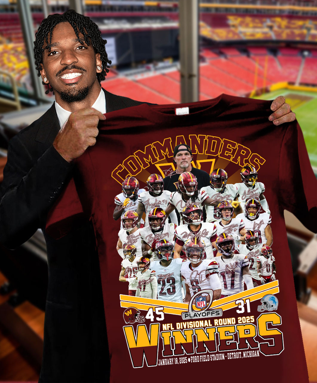 45-31 Washington Commander 2025 NFL Playoff Winners T-Shirt Gifts For Football Fans
