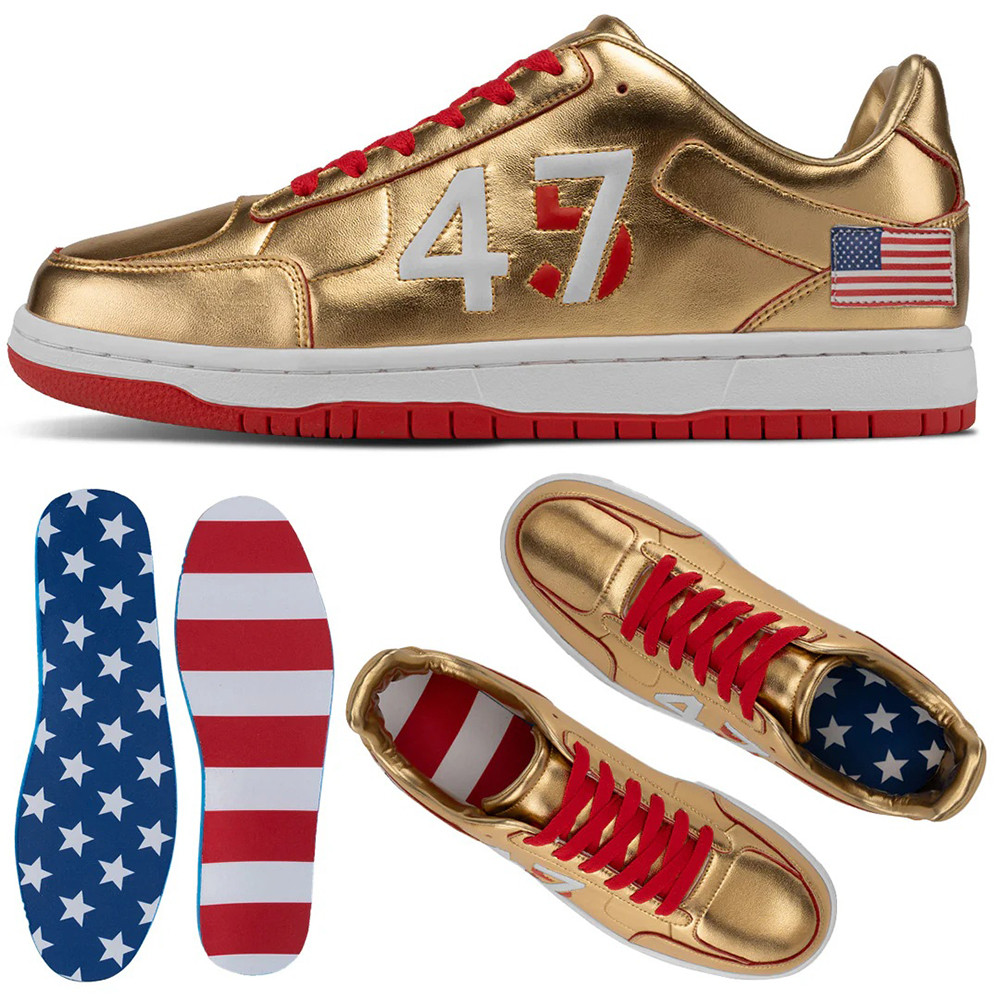 45 47 American Flag Gold Sneakers DonaldTrump Shoes Gifts For Father