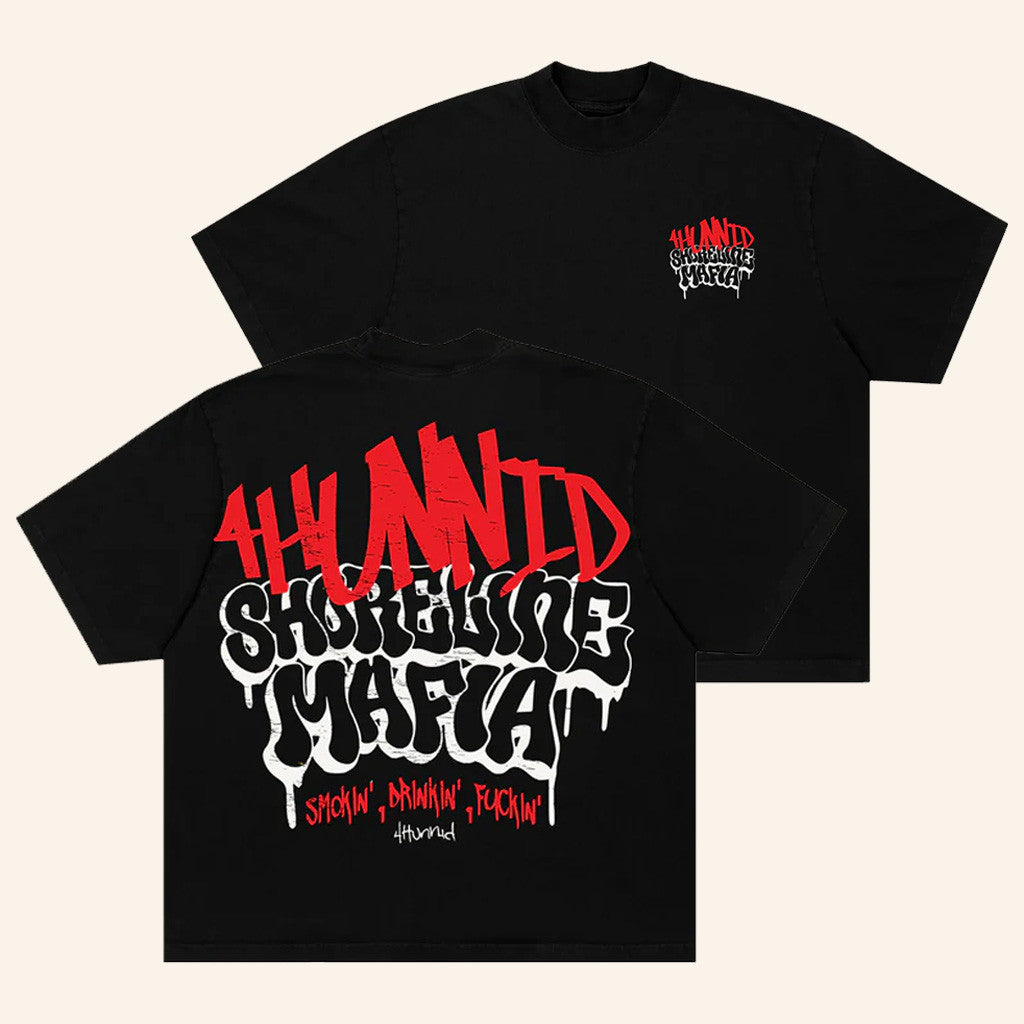 4Hunnid Merch 4Hunnid X Shoreline Mafia Hollywood Black T-Shirt Gift Ideas For Him 4Hunnid Merch 4Hunnid X Shoreline Mafia Hollywood Black T-Shirt Gift Ideas For Him