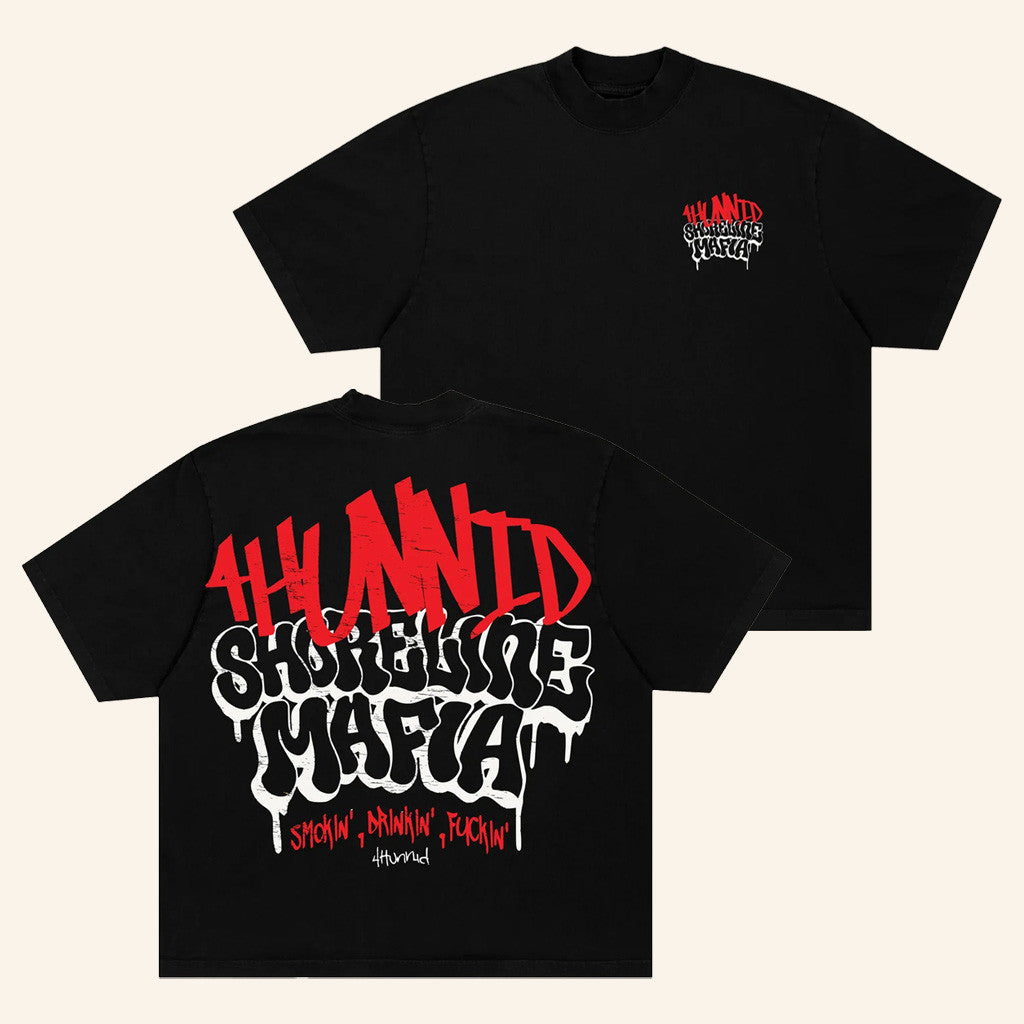 4Hunnid Merch 4Hunnid X Shoreline Mafia Hollywood T-Shirt Gifts For Him 4Hunnid Merch 4Hunnid X Shoreline Mafia Hollywood T-Shirt Gifts For Him