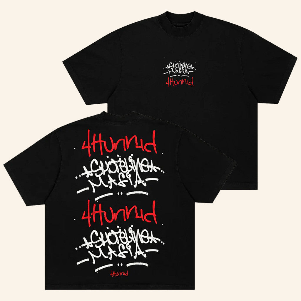 4Hunnid Merch 4Hunnid X Shoreline Mafia Tagger Black T-Shirt Gift Ideas For Him 4Hunnid Merch 4Hunnid X Shoreline Mafia Tagger Black T-Shirt Gift Ideas For Him
