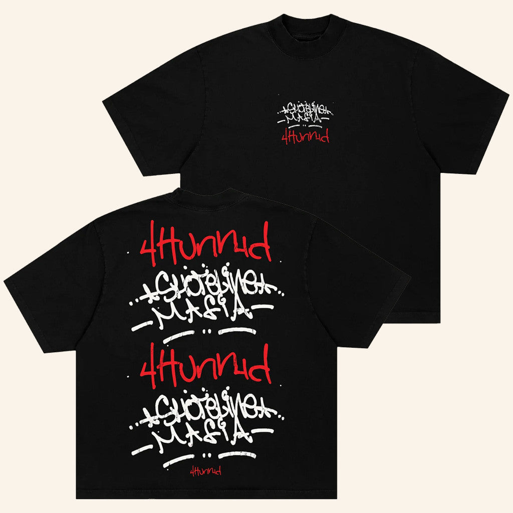 4Hunnid Merch 4Hunnid X Shoreline Mafia Tagger Black T-Shirt Gifts For Dudes