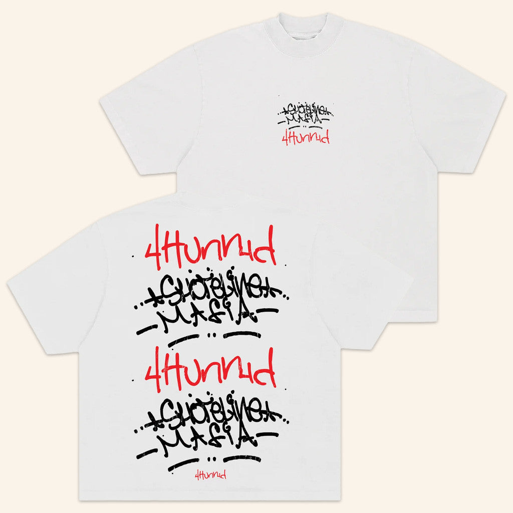 4Hunnid Merch 4Hunnid X Shoreline Mafia Tagger White T-Shirt Gifts For Dudes 4Hunnid Merch 4Hunnid X Shoreline Mafia Tagger White T-Shirt Gifts For Dudes
