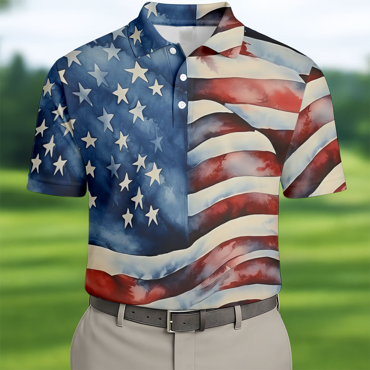 4Th Of July American Flag Golf Polo Shirt Golf Clothes For Men Great Golf Gifts For Men