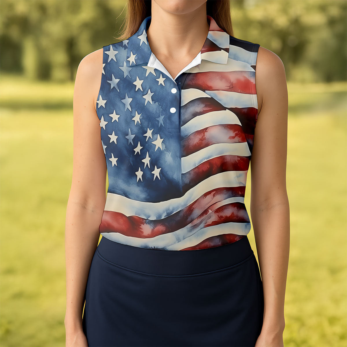 4Th Of July American Flag Sleeveless Polo Shirt Womens Sleeveless Polo Golf Gifts For Golfers