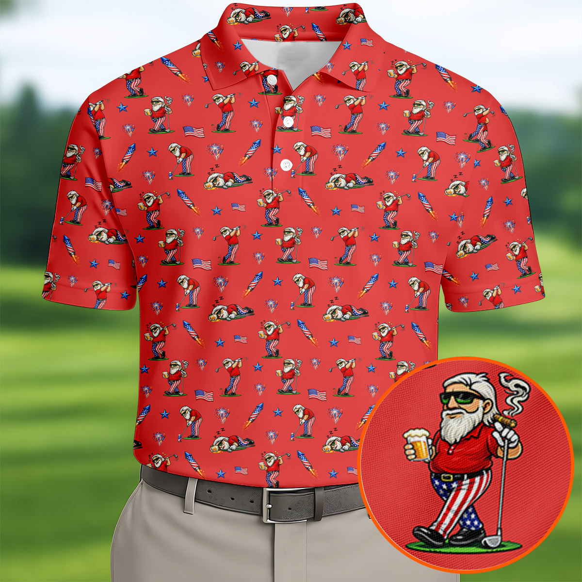 4Th Of July Funny Man Golf And Beer Golf Polo Shirt Patriotic Golf Shirt Golf Gifts For Men