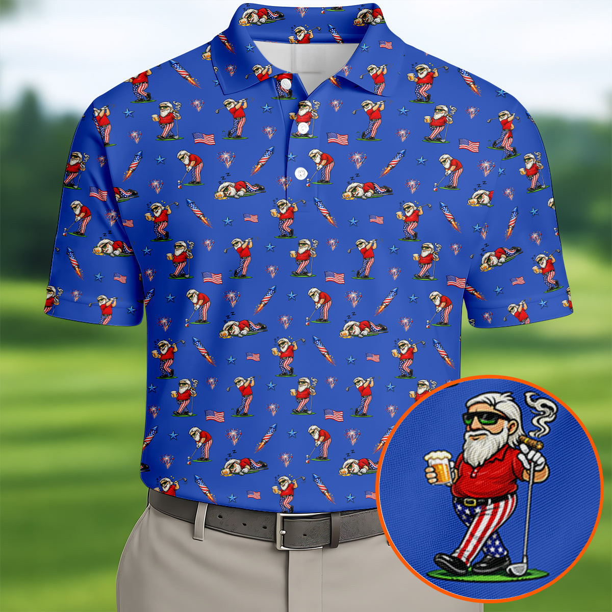 4th Of July Funny Man Golf And Beer Polo Shirt Unique Golf Attire Present For Husband