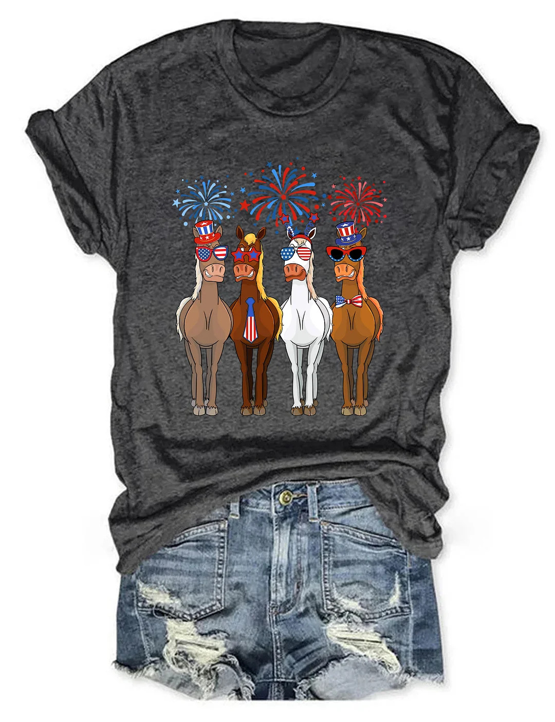 4th Of July Horses T-Shirt Patriotic Animal Lover Gift Independence Day Merch Fun