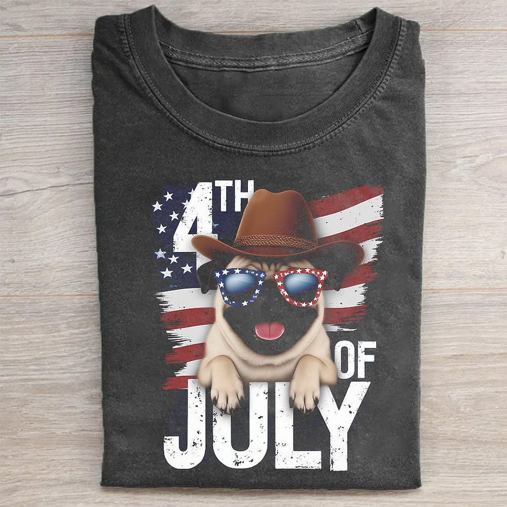 4th of July Pug Dog American Flag T-Shirt Cute Independence Day Gift For Dog Lovers