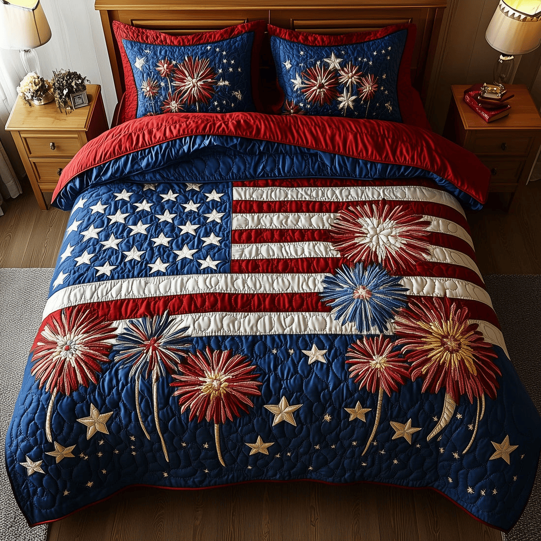 4th of July Quilted Bedding Set Patriotic Star Duvet Covers Independence Day Gifts