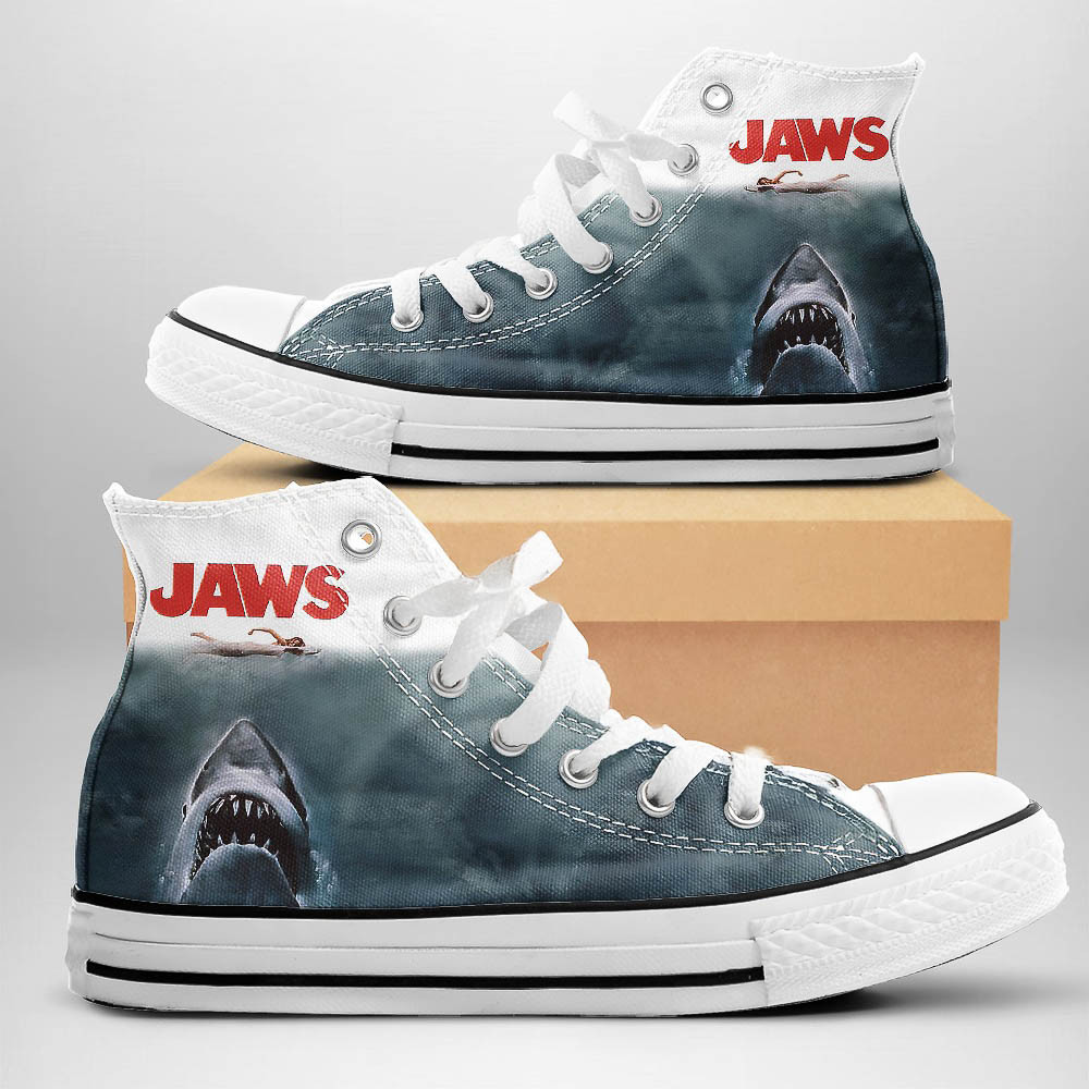 50th Anniversary Jaws High Top Canvas Shoes Birthday Gifts For Movie Lovers