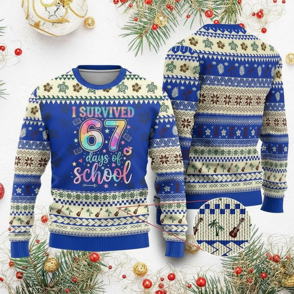 67 Days of School Survivor Ugly Christmas Jumper Colorful 67 Meme School Gifts For Teens