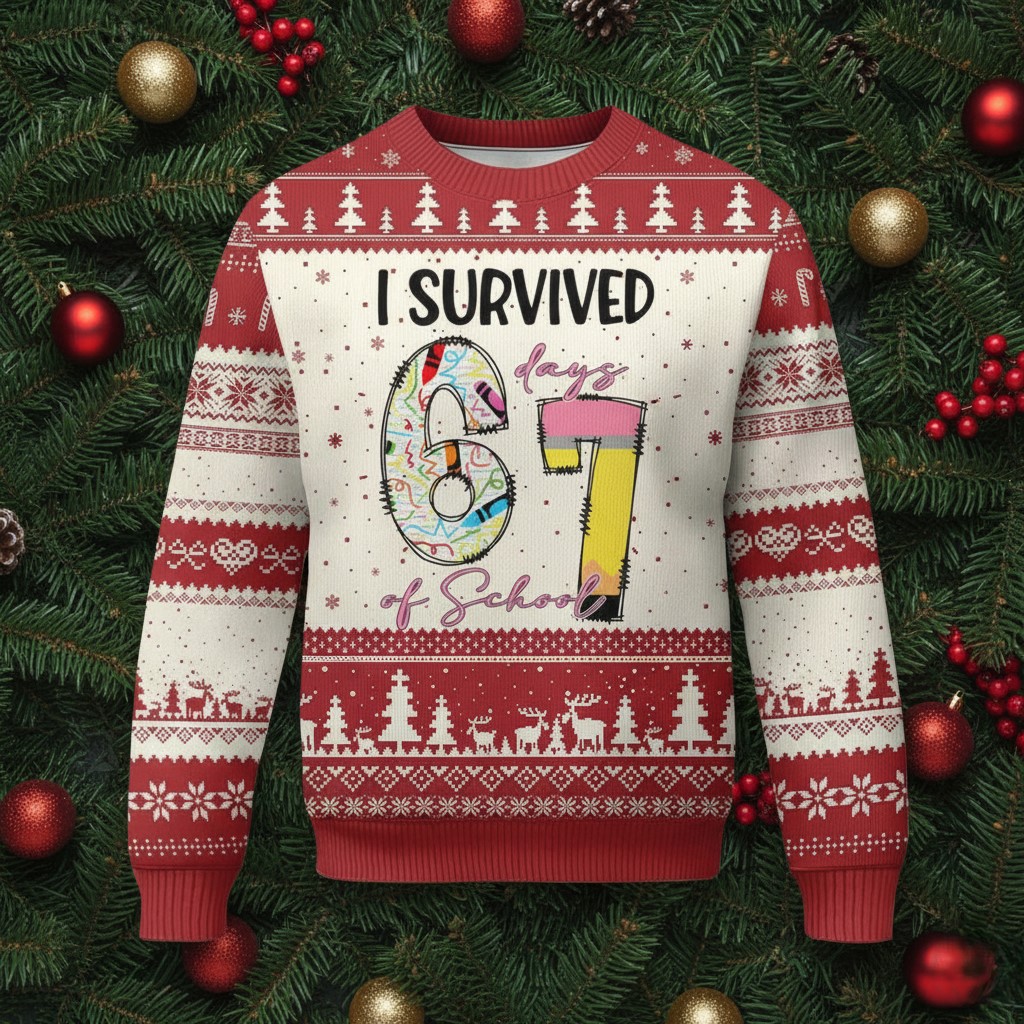 67 Days Of School Ugly Christmas Jumper 67 Meme Classroom Clothes Humor Gifts For Students