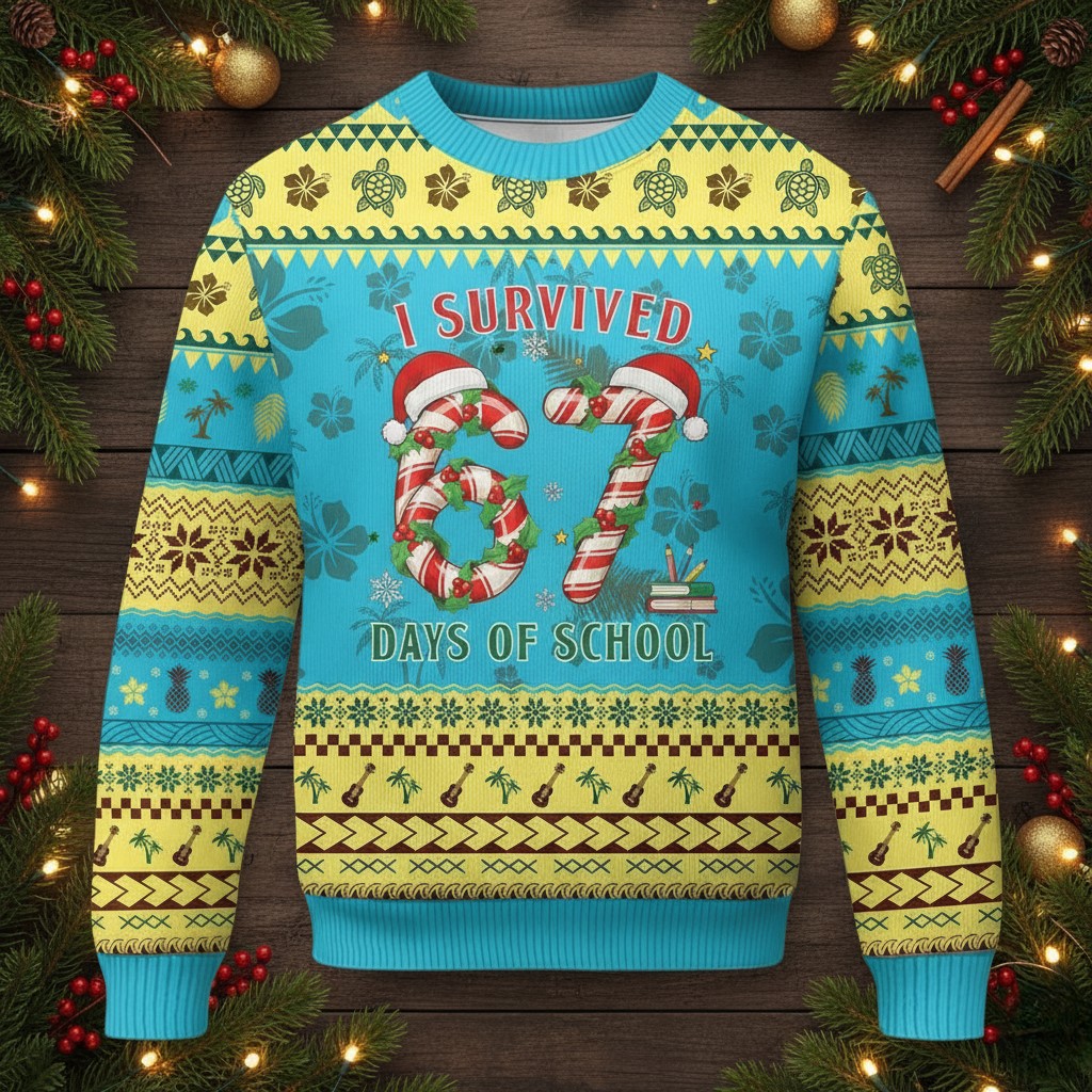 67 Days Of School Ugly Christmas Jumper Candy Cane Apparel Fun Teacher Classroom Gifts