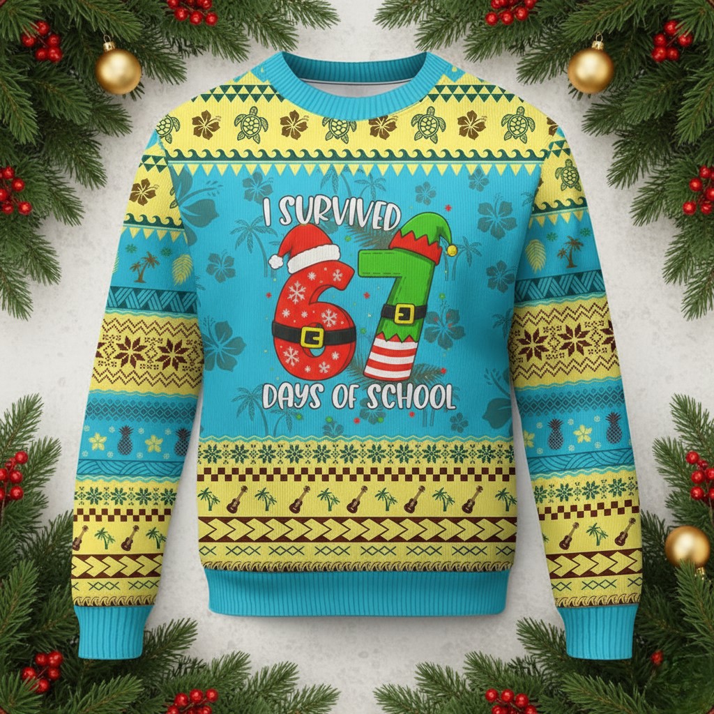 67 Days Of School Ugly Christmas Jumper Cute 6 7 Graphic Tropical Clothes Funny Gifts