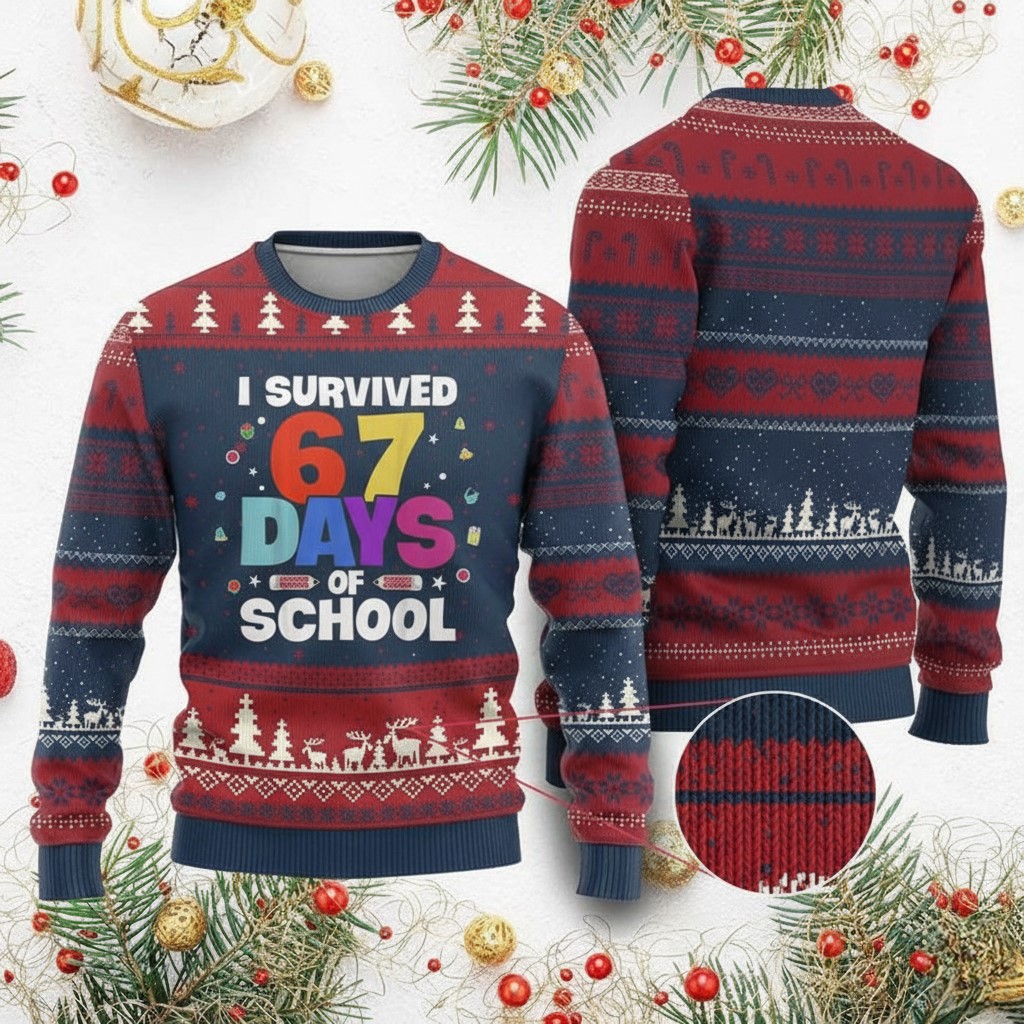 67 Days Of School Ugly Christmas Jumper Teacher Classroom Apparel Funny Gifts For Xmas