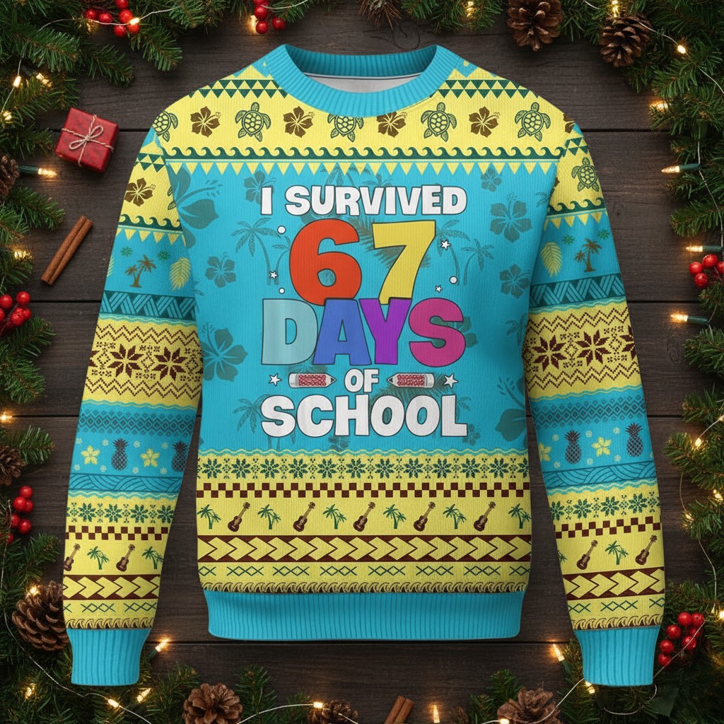 67 Days Of School Ugly Christmas Sweater Pencil Graphic Cozy Clothes Gifts For Students
