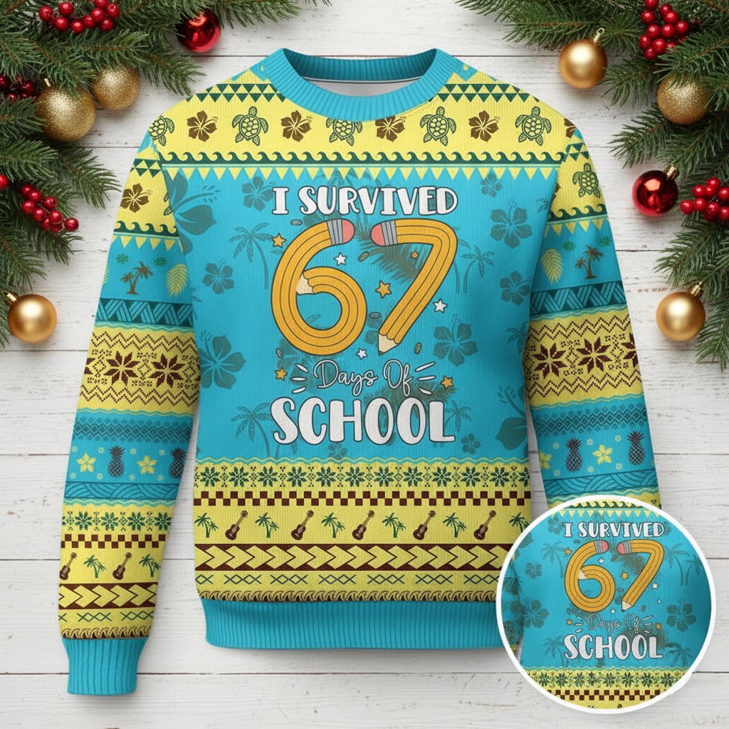 67 Days Of School Ugly Holiday Jumper Pencil Graphic Funny Clothes Student Presents For Boys