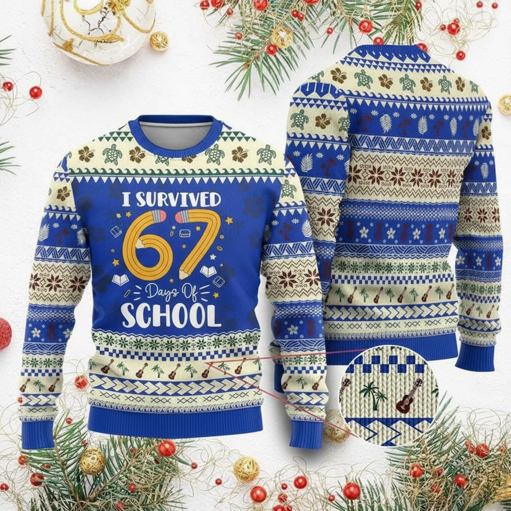 67 Days Of School Ugly Holiday Sweater Cute Pencil Graphic Merch Humor Gifts For Students