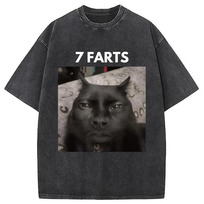 7 Farts Silly Meme Cat Washed T-Shirt Funny Graphic Gift For Friends Gifts For Him 7 Farts Silly Meme Cat Washed T-Shirt Funny Graphic Gift For Friends Gifts For Him