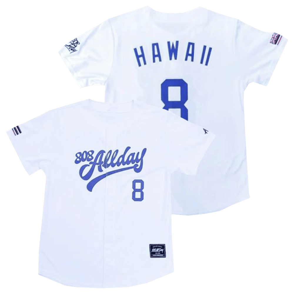 808 All Day Merch 808 All Day Hawaii 8 White Baseball Jersey Father's Day Gifts For Husband 808 All Day Merch 808 All Day Hawaii 8 White Baseball Jersey Father's Day Gifts For Husband