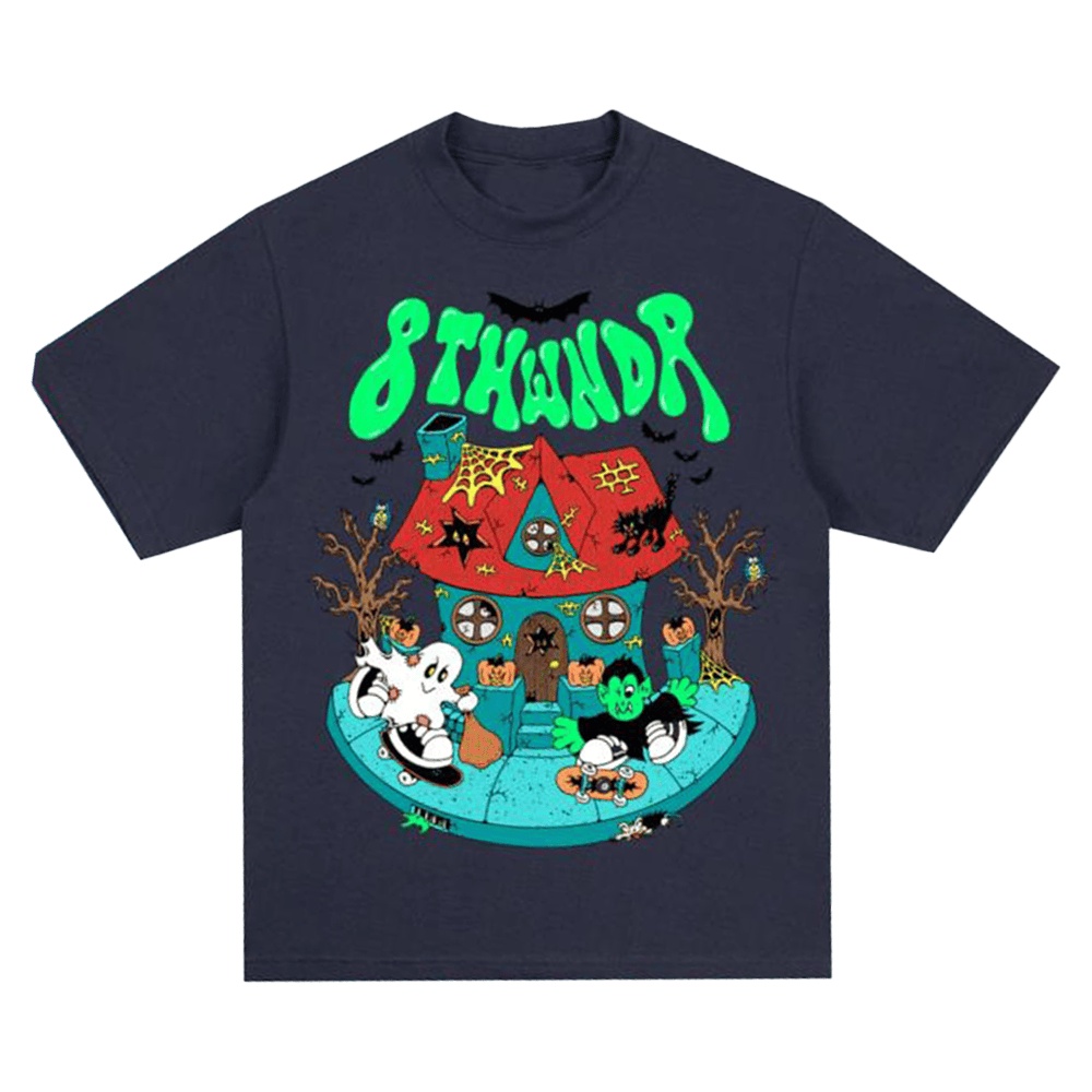 8thwndr Merch Haunted House Navy T-Shirt Unique Dad Gifts For Father's Day 8thwndr Merch Haunted House Navy T-Shirt Unique Dad Gifts For Father's Day