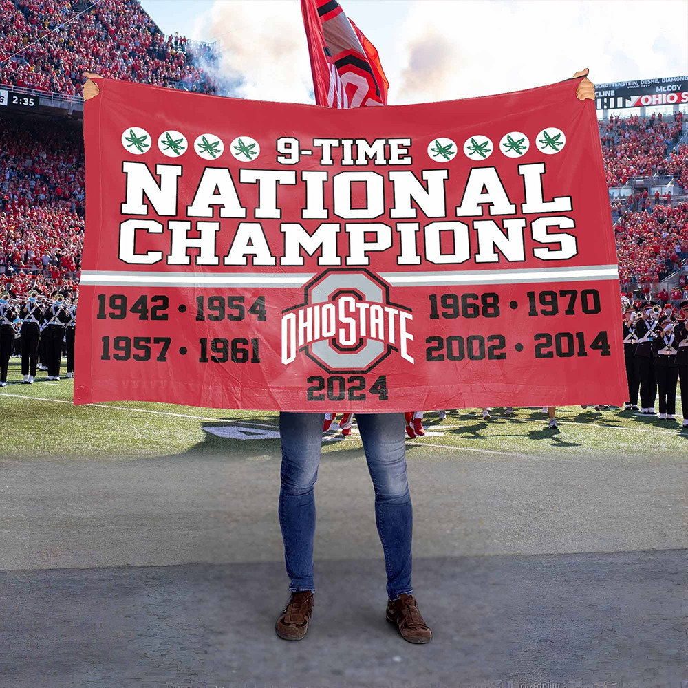9 Times Ohio State Buckeyes National Champions Flag OSU National Championship Merch Gifts