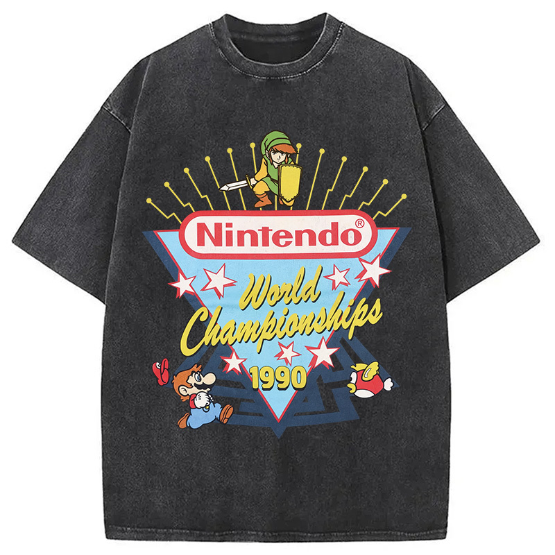 90s Nintendo World Championship Washed T-Shirt Cool Graphic Tee For Men Women Gifts For Him